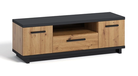 Meblościanka Simi GB dąb artisan / czarny klasyczna forma mebli wykonanie z wysokiej jakości płyty laminowanej idealna meblościanka do salonu