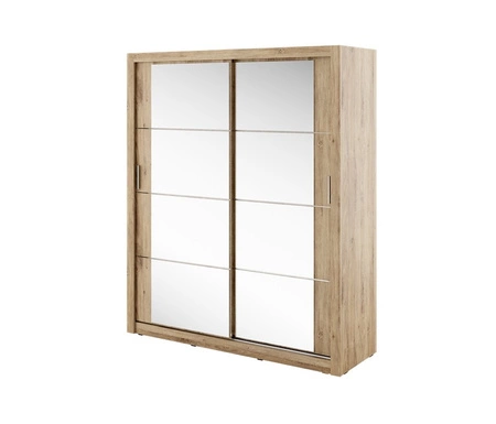 Szafa przesuwna z lustrem Arti 180 cm dąb shetland pojemna szafa do przedpokoju drzwi szafy wykończone lustrami w ciekawej konfiguracji