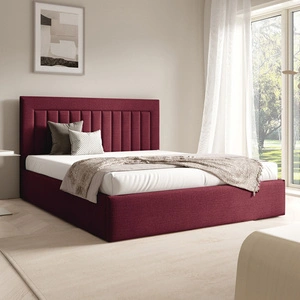 Łóżko tapicerowane Togo 140x200 bordowe eleganckie i funkcjonalne łóżko do sypialni gustowne pionowe przeszycia na wezgłowiu