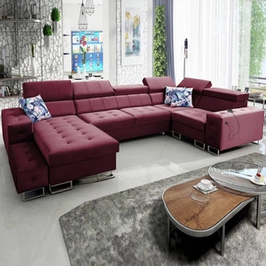 Narożnik z funkcją spania Hampton IV bordowy lewostronny funkcjonalny narożnik z dostawką która sprawdzi się jako podnóżek