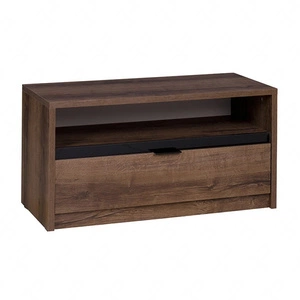 Szafka RTV Denver 90 cm dąb monastery / czarny połysk prosta konstrukcja szafka pod telewizor z szufladą minimalistyczny design
