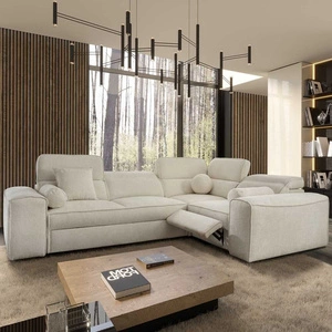 Narożnik z funkcją spania Viano II Lux kremowy prawostronny designerski narożnik do salonu z komfortowym wysuwanym podnóżkiem