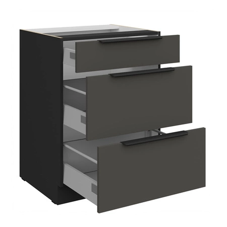 Zestaw mebli kuchennych Aversa Bl 390 cm stylowe szafki kuchenne z frontami wykonanymi w technologii anti fingerprint metalowe uchwyty