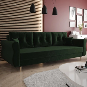 Sofa z funkcją spania Wilkins butelkowa zieleń elegancka sofa do salonu w stylu skandynawskim zaoblone boczki nadają charakteru