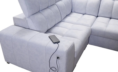 Narożnik z funkcją spania Luigi IV grafitowy prawostronny elegancki narożnik do salonu wykonany z miękkiej tkaniny typu velvet