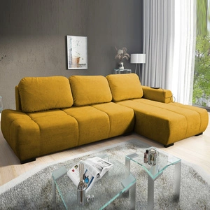 Narożnik z funkcją spania Gentle żółty prawostronny stylowy design narożnik rozkładany charakteryzujący się obłym kształtem