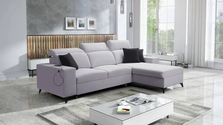 Narożnik z funkcją spania Kelly Sleek szary popiel prawostronny pleciony komfortowy i funkcjonalny narożnik rozkładany do salonu