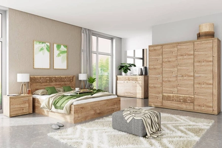 Szafa narożna Natural dąb ribbeck funkcjonalna szafa wyposażona w drążek na ubrania wiszące i półki metalowe srebrne uchwyty