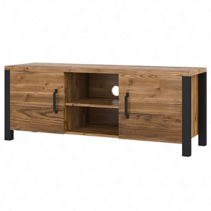 Szafka RTV Olin 147 cm appenzeller / czarny stylowa szafka pod telewizor w stylu industrialnym uchwyty w kolorze czarnym
