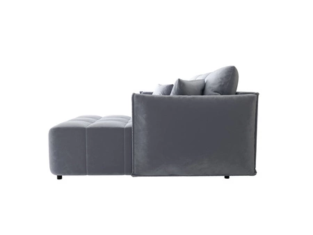 Narożnik z funkcją spania Oroso błękitny prawostronny miękka tkanina typu velvet z powłoką hydrofobową pojemnik na pościel