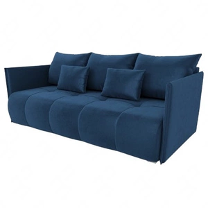 Kanapa rozkładana Selva granatowa funkcjonalna sofa do salonu z pojemnikiem na pościel wykonana z komfortowej tkaniny typu plusz