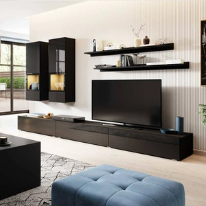 Meblościanka Athens czarny połysk modernistyczny design idealnie wkomponuje się do każdego wnętrza