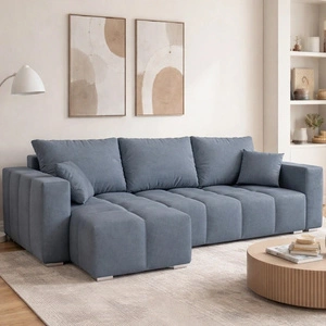 Narożnik z funkcją spania Linco ciemny szary uniwersalny narożnik o nowoczesnym designie wykonany z miękkiej pluszowej tkaniny