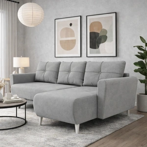 Narożnik z funkcją spania Felicie jasny szary uniwersalny w ustawieniu narożnik stylowy design wpisujący się w każdą aranżację