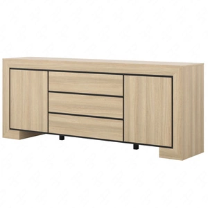 Komoda z szufladami Cuba 225 cm dąb samdal elegancka stylistyka komody wzbogacona o stylowe czarne dodatki idealna do salonu frezowane uchwyty