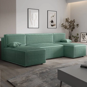 Narożnik z funkcją spania Brandon U patynowy pojemnik na pościel trójwymiarowa tkanina o wyrazistych prążkach