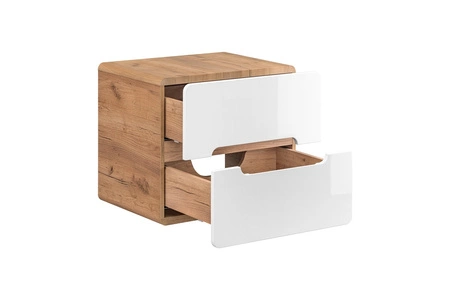 Szafka pod umywalkę nablatową Aruba 60 cm dąb craft złoty / biały połysk stylowy design szafki o zaoblonym kształcie odporna na wilgoć