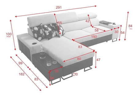 Narożnik z funkcją spania Flavio brązowy / beżowy lewostronny elegancki narożnik z dostawką otwierany barek w boczku mebla