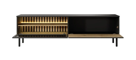 Szafka RTV Clovis 180 cm czarny / dąb evoke praktyczna i stylowa szafka z przeszklonym frontem wzbogacona o oświetlenie LED