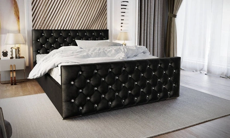 Łóżko tapicerowane Uberaba 160x200 grafitowe z pojemnikiem w nowoczesnym skandynawskim stylu z pikowanym wezgłowiem i zanóżkiem z kryształkami