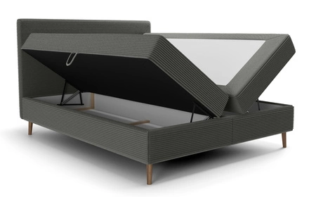 Łóżko kontynentalne Totti 140x200 grafitowe stylowe łóżko z pojemnikiem na pościel trójwymiarowa tkanina o wyrazistych prążkach