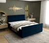 Łóżko kontynentalne Benet 160x200 granatowy w nowoczesnym skandynawskim stylu z charakterystycznym wezgłowiem oraz zanóżkiem