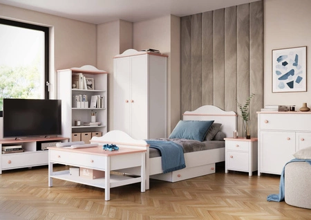 Stolik Luna 110 cm biały / różowy praktyczny stolik z dodatkową półką i głęboką szufladą do pokoju dziecięcego