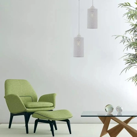 Lampa wisząca Pattern biała stylowa lampa sufitowa z ażurowym metalowym kloszem stylizowanym na kształt tuby dekoracyjny wzór