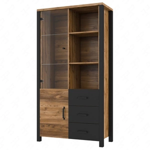 Witryna Olin 101 cm appenzeller / czarny nowoczesny design czarne uchwyty witryna w stylu industrialnym szkło hartowane