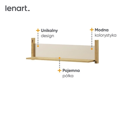 Półka Lenny 90 cm beżowy / dąb artisan nowoczesna i praktyczna półka ścienna idealna do pokoju młodzieżowego lub biura