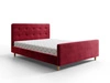 Łóżko tapicerowane Isara 140x200 bordowe z pojemnikiem w nowoczesnym skandynawskim stylu z charakterystycznym wezgłowiem oraz z zanóżkiem