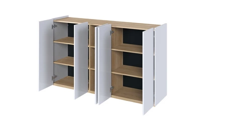 Komoda Easy 156 cm biały połysk / dąb scandi stylowa komoda doda elegancji i nowoczesności subtelne oświetlenie ledowe w zestawie