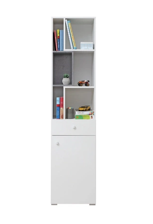 Regał Epsilon 45 cm biały / beton idealny do pokoju młodzieżowego stylowy i funkcjonalny regał na książki z szufladą
