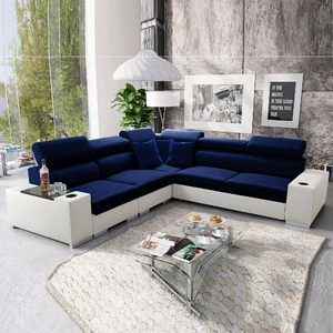 Narożnik z funkcją spania Provo III granatowy / biały lewostronny narożnik z pojemnikiem na pościel i regulowanymi zagłówkami