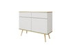 Komoda z szufladami Luxury 107 cm biała stylowa komoda z ryflowanymi frontami korpus zwieńczony złotą listwą złote metalowe nogi