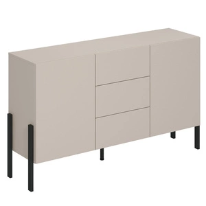 Komoda z szufladami Jukon 154 cm beżowa elegancka forma mebla w nowoczesnym stylu system otwierania push to open metalowe czarne nogi