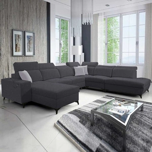 Narożnik z funkcją spania Kelly Sleek X grafitowy lewostronny niezwykle elegancki narożnik do salonu z regulowanymi zagłówkami