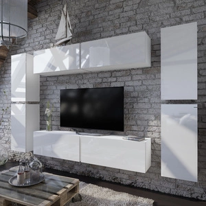 Meblościanka Amber biały połysk designerska i nowoczesna optycznie powiększy wnętrze do powieszenia na ścianie