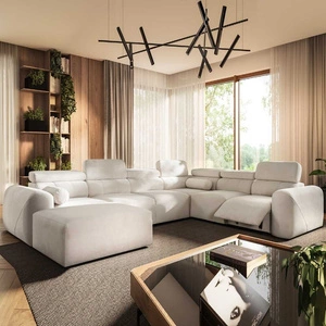 Narożnik z funkcją spania Cantare VIII Lux kość słoniowa lewostronny designerski narożnik z elektrycznie podnoszonym podnóżkiem