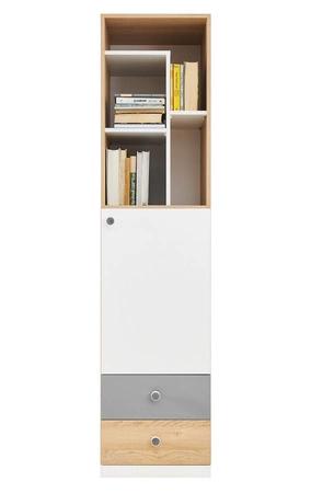 Zestaw mebli Pixel dąb biszkoptowy / biały / szary idealna propozycja do pokoju młodzieżowego lub dziecięcego w modnym stylu