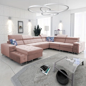 Narożnik z funkcją spania Hampton VIII kwarcowy róż lewostronny nowoczesny design narożnik rozkładany do salonu funkcjonalna dostawka