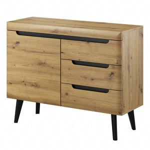 Komoda z szufladami Atka 107 cm dąb artisan / czarny nowoczesny design mebla obrzeża komody wykończone specjalną okleiną ABS