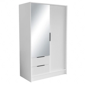 Szafa z lustrem Norel 102 cm biała stylowa szafa o nowoczesnym designie z ryflowanymi frontami i pojemnymi szufladami