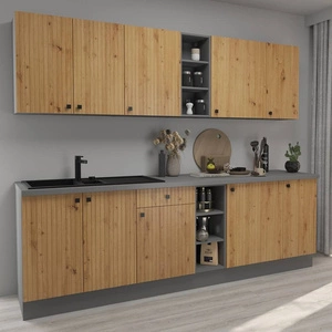 Zestaw mebli kuchennych Antri 260 cm lamelowe fronty szafki doskonale prezentują się we wnętrzach nowoczesnych oraz klasycznych