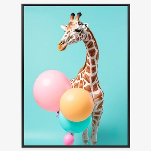 Plakat żyrafa z balonami 70x100 plakat w ramie precyzyjny wydruk ze stylową grafiką doskonała dekoracja do pokoju dziecięcego