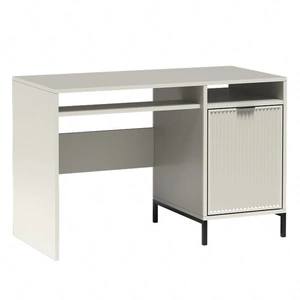 Biurko Linka 120 cm beżowe doskonałe biurko do domowego biura czarne uchwyty krawędziowe dekoracyjne ryflowania na froncie mebla