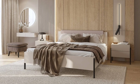 Łóżko Jukon S 160x200 cm beżowe elegancka forma mebla w nowoczesnym stylu łóżko do sypialni na metalowych czarnych nogach z tapicerowanym zagłówkiem