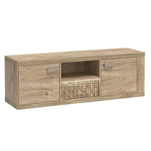 Szafka RTV Natural 151 cm dąb ribbeck modna szafka z szufladą ozdobiona drewnianą listwą dodatkowo wzbogacona o oświetlenie LED