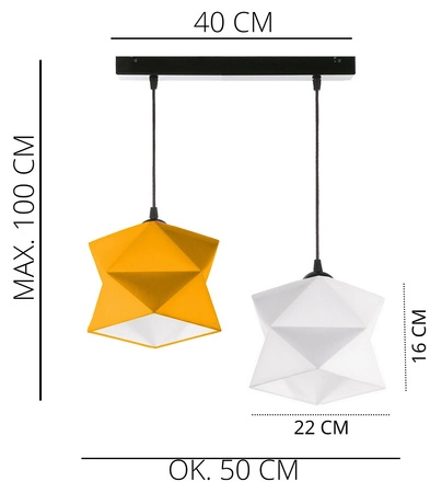 Lampa wisząca podwójna Quasar designerska lampa sufitowa do salonu z niebieskimi abażurami i białą metalową podstawą