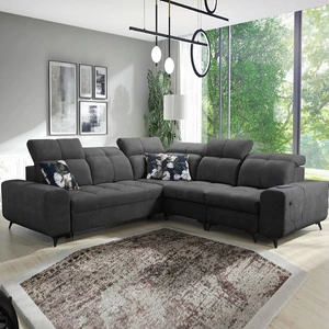 Narożnik z funkcją spania Buffalo III grafitowy prawostronny komfortowy narożnik o estetycznym wykończeniu z pojemnikami na pościel